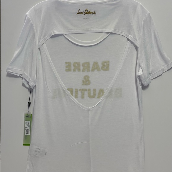 NWT Sam Edelman Barre & Beautiful White Short Sleeve Spin Open Back Tee Size M - Picture 5 of 9